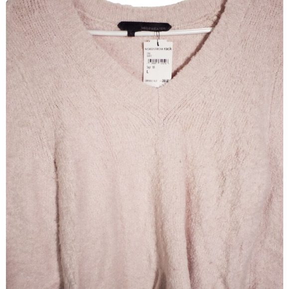 360Sweater Pink Vneck Long Sleeve Pullover Stretch Wool Blend NWT Size L - Picture 2 of 6